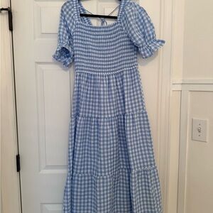 Blue Gingham Midi Dress